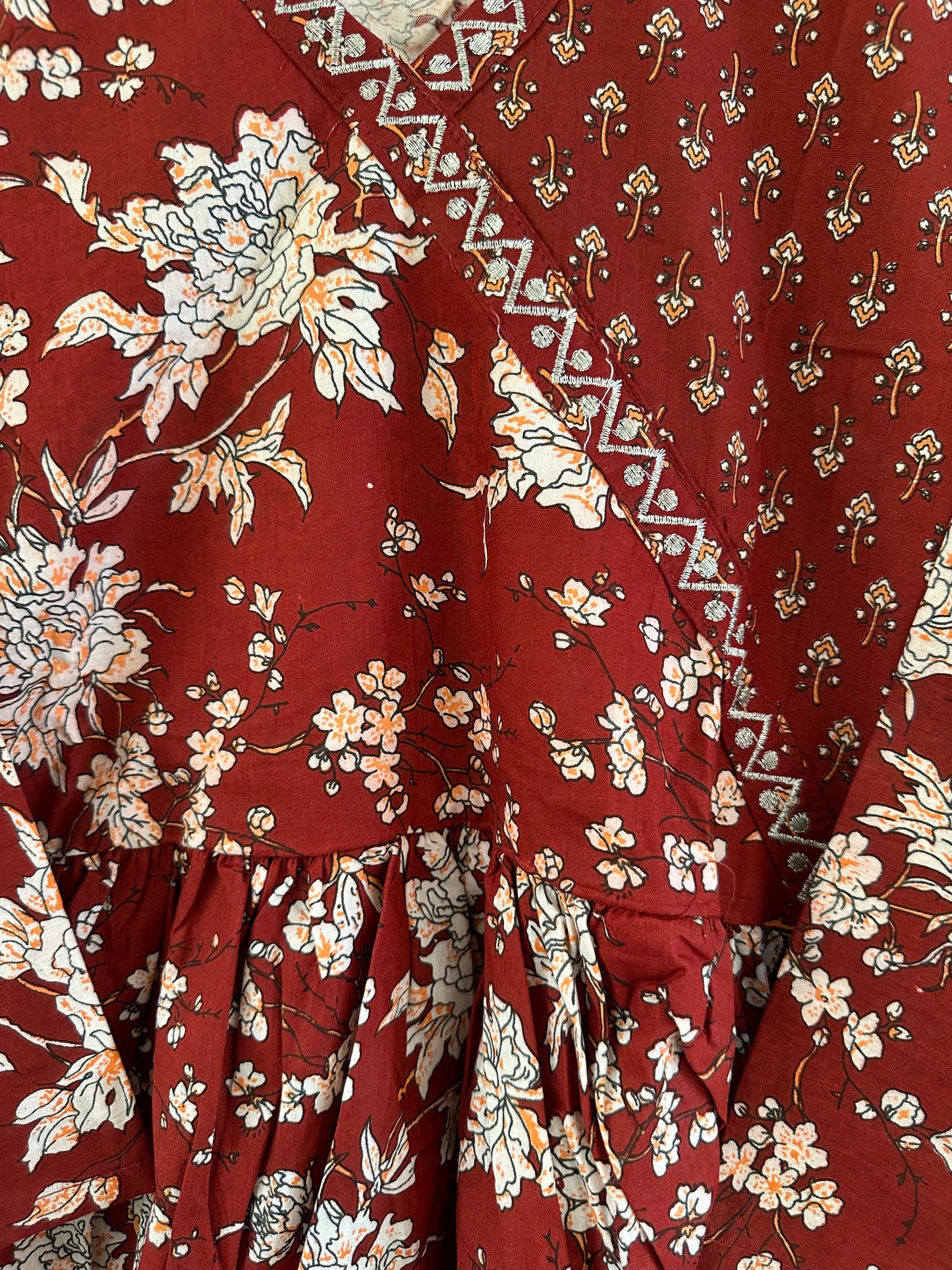 Rust floral printed Anarkali suit