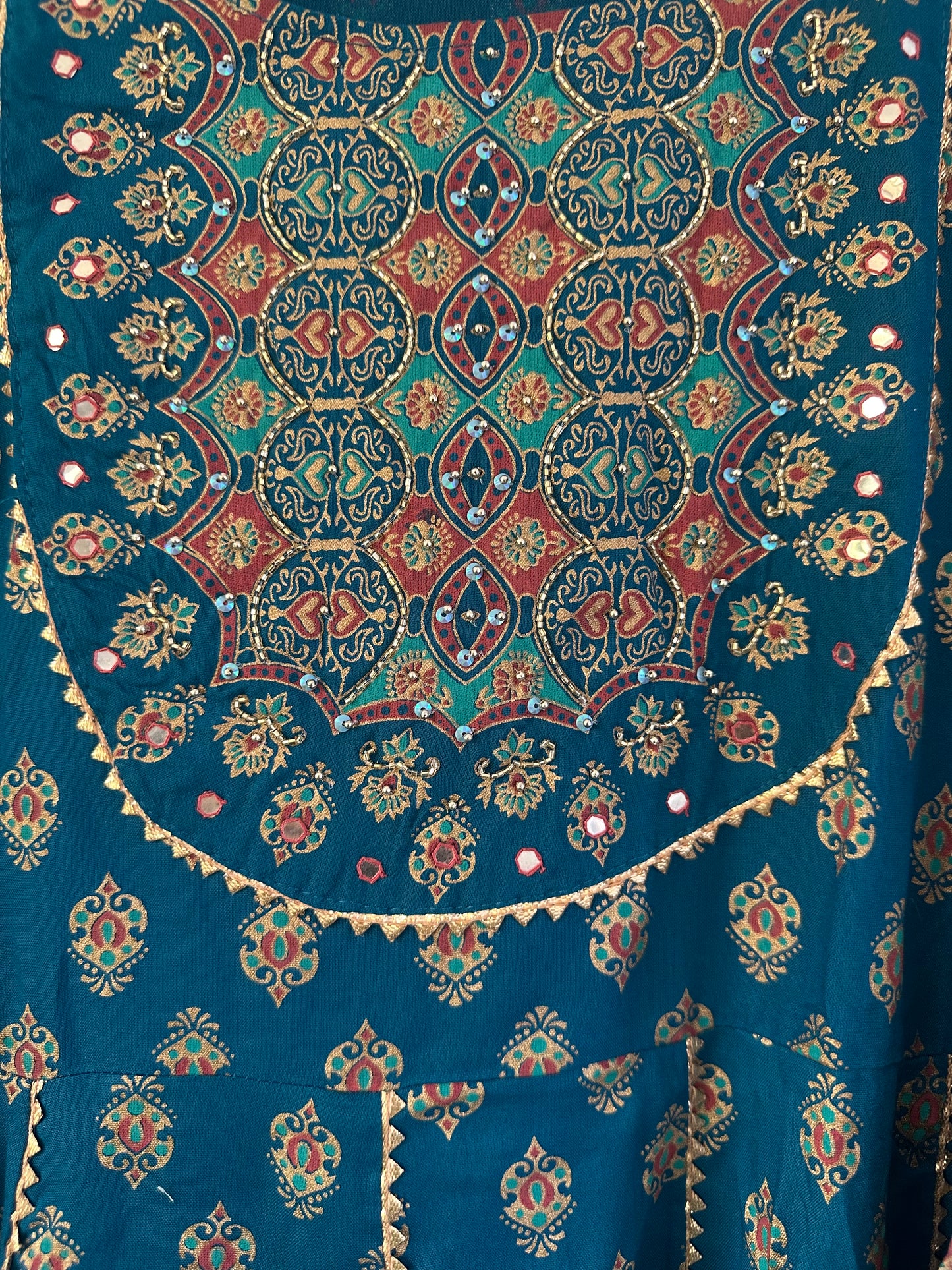 Blue printed crepe Anarkali suit