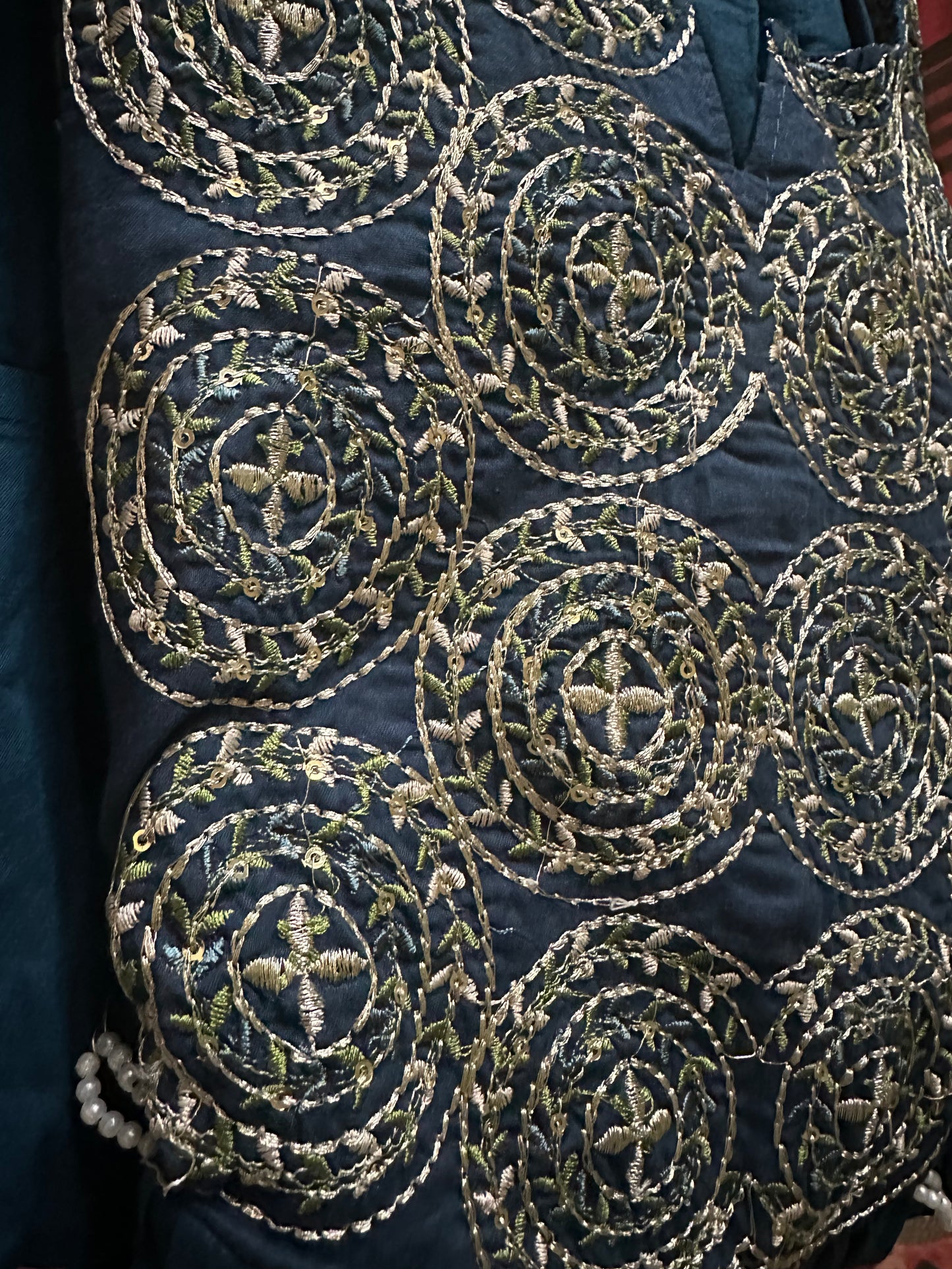 BLUE EMBROIDERED COTTON STRAIGHT SUIT