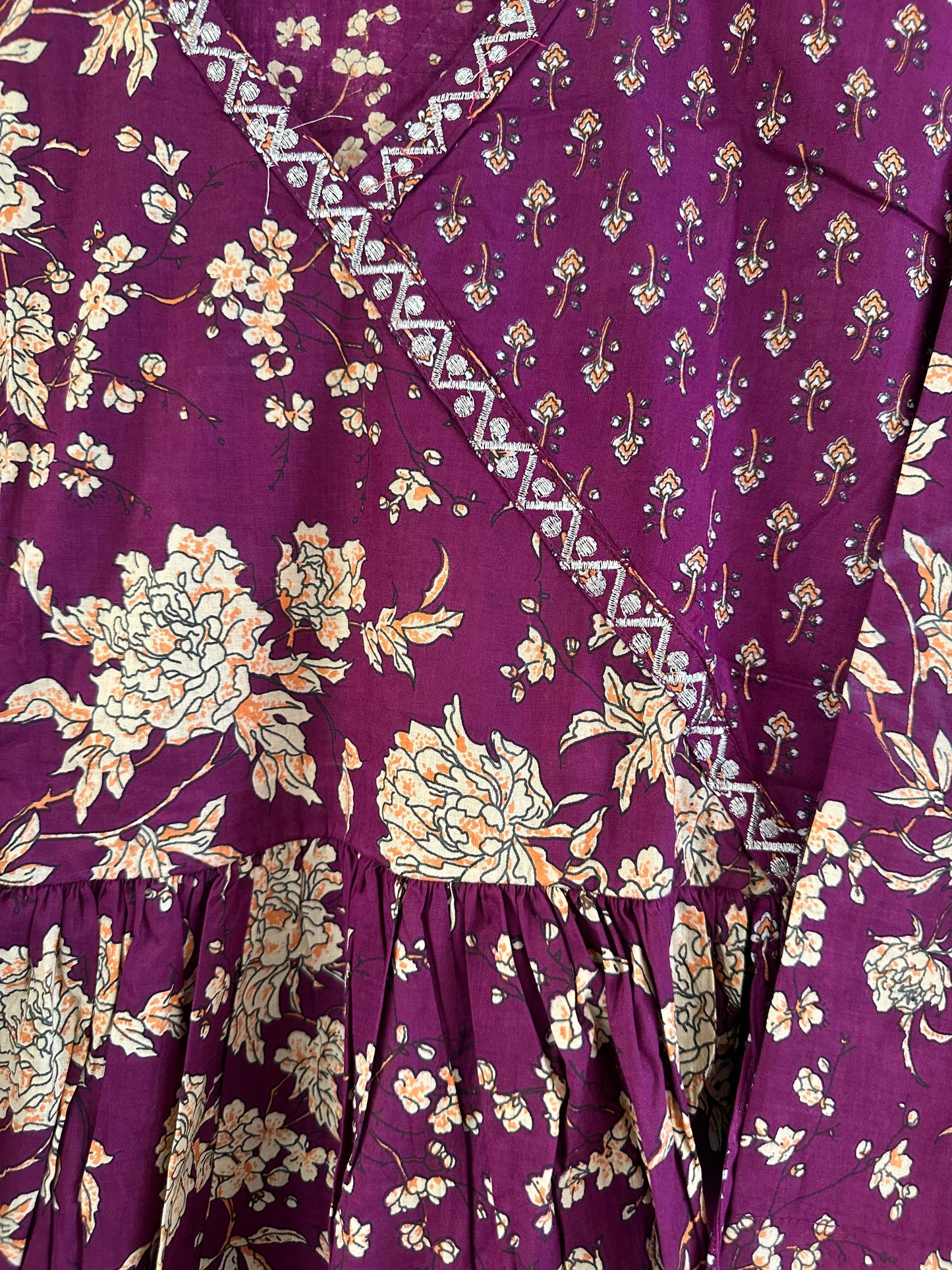 Purple Printed Cotton Anarkali Suit