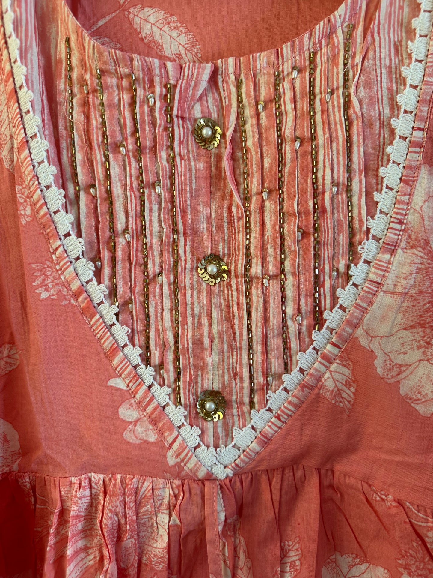 Pink embroidered cotton Anarkali suit