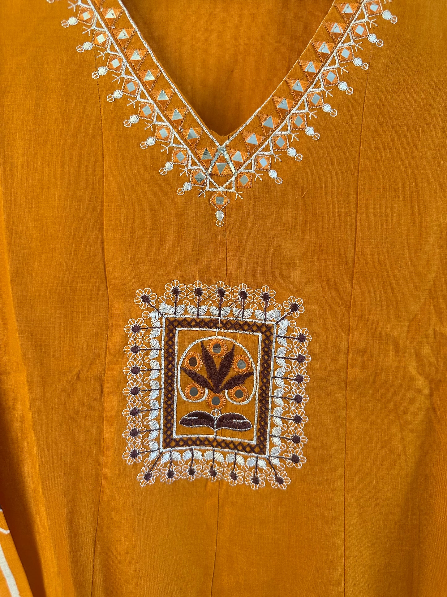 Yellow printed cotton Anarkali suit