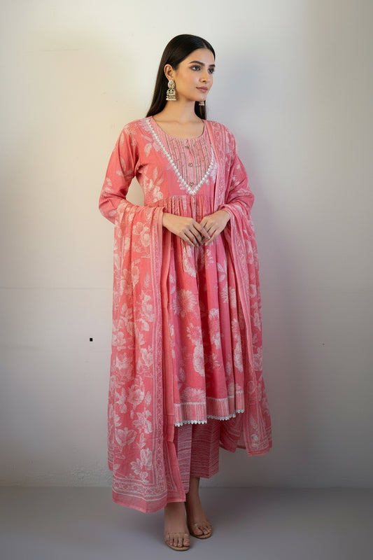 Pink embroidered Anarkali suit