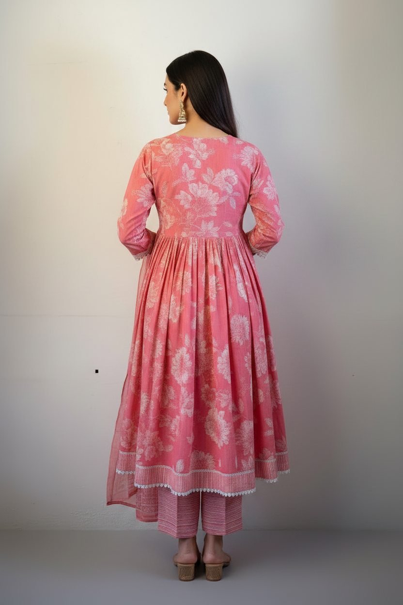 Pink embroidered cotton Anarkali suit