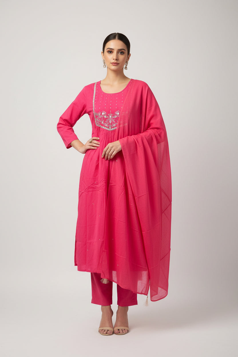 Pink straight cotton suit