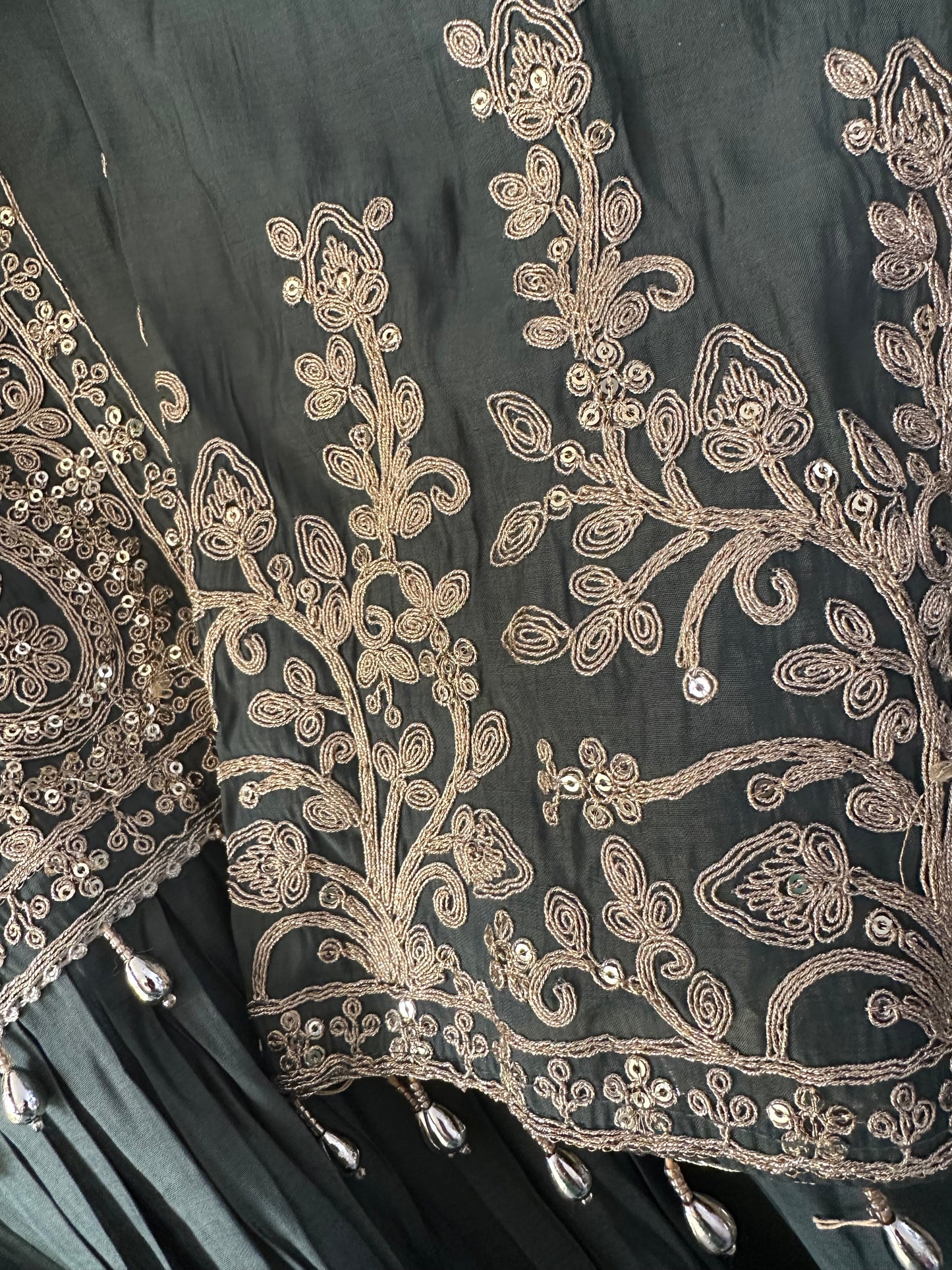 DARK GREY HEAVY EMBROIDERED MUSLIN ANARKALI SUIT