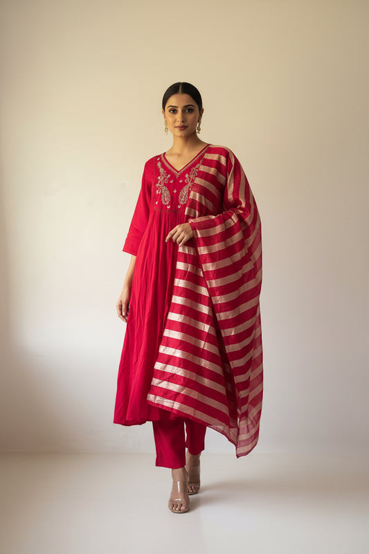 Magenta Mal Chanderi Anarkali suit