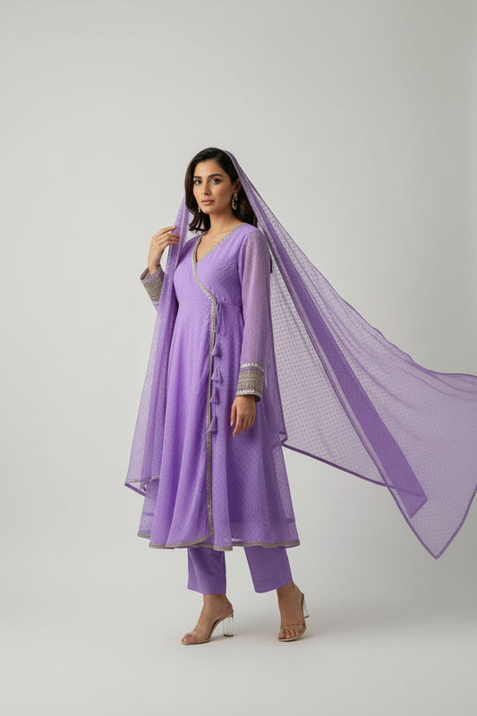 Lavender Georgette Anarkali suit for festive occasion 