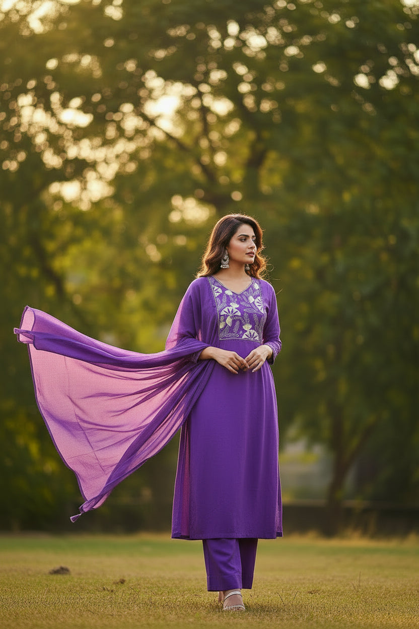 Violet cotton straight suit 