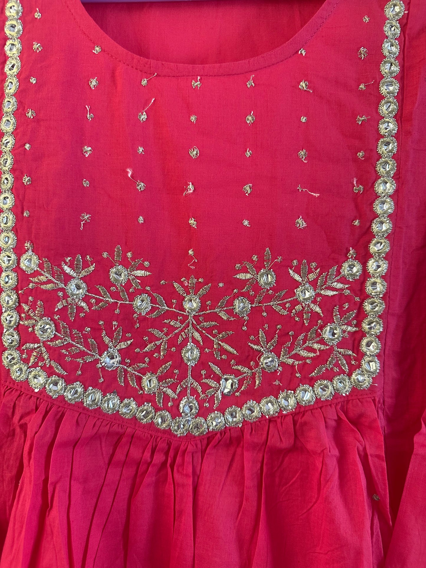 Pink  Embroidered Straight Cotton Suit