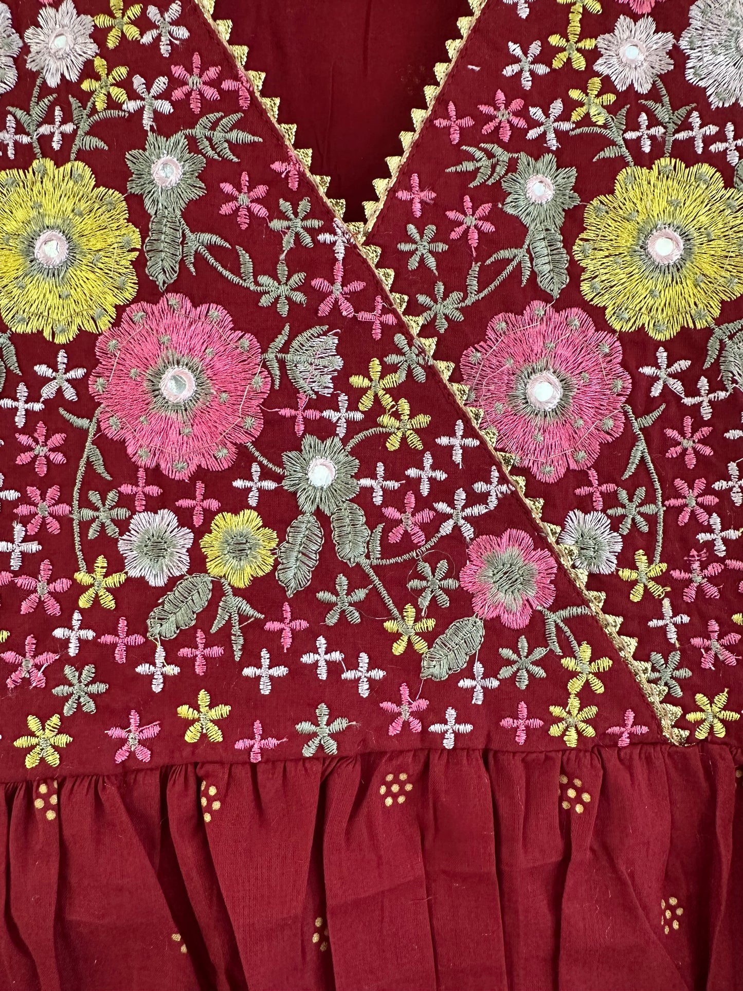 Red embroidered Anarkali kurti with pant