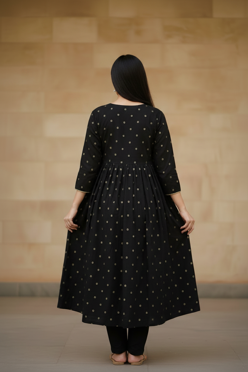 Black cotton Anarkali kurti with pant