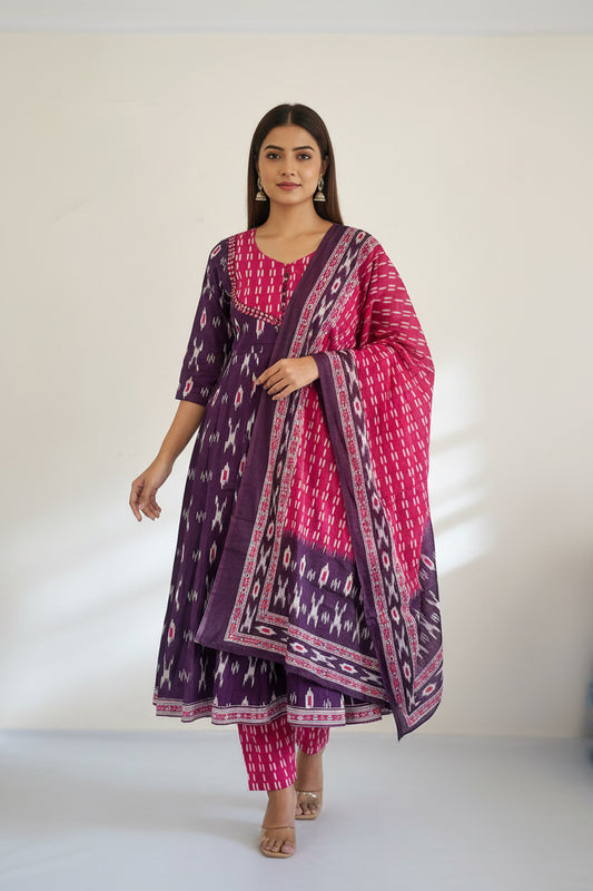 Purple and pink  cotton Anarkali suit