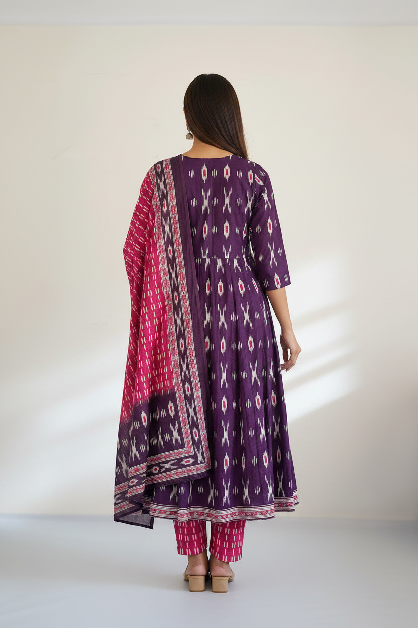 Purple and pink  cotton Anarkali suit