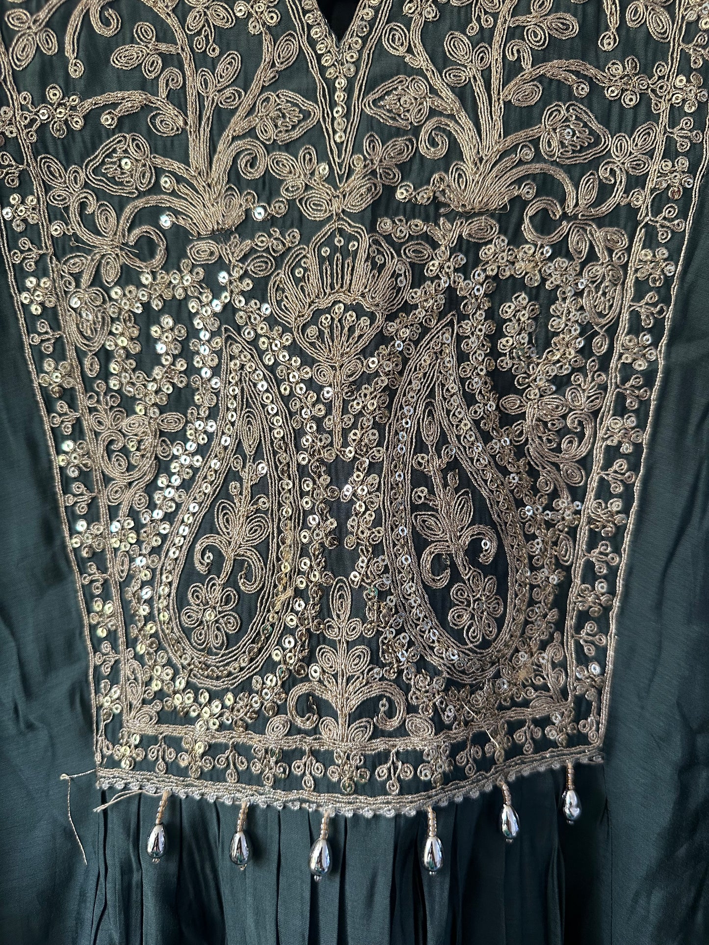 DARK GREY HEAVY EMBROIDERED MUSLIN ANARKALI SUIT