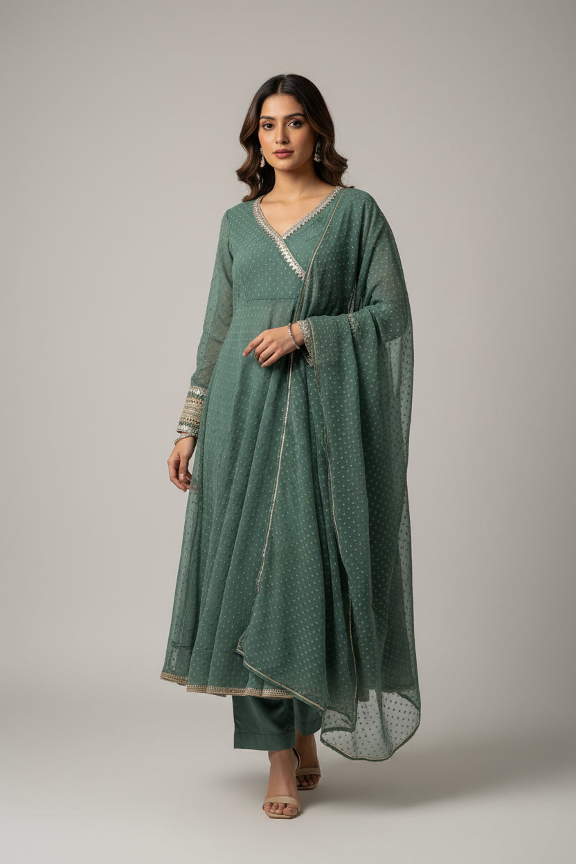 Green georgette anarkali suit