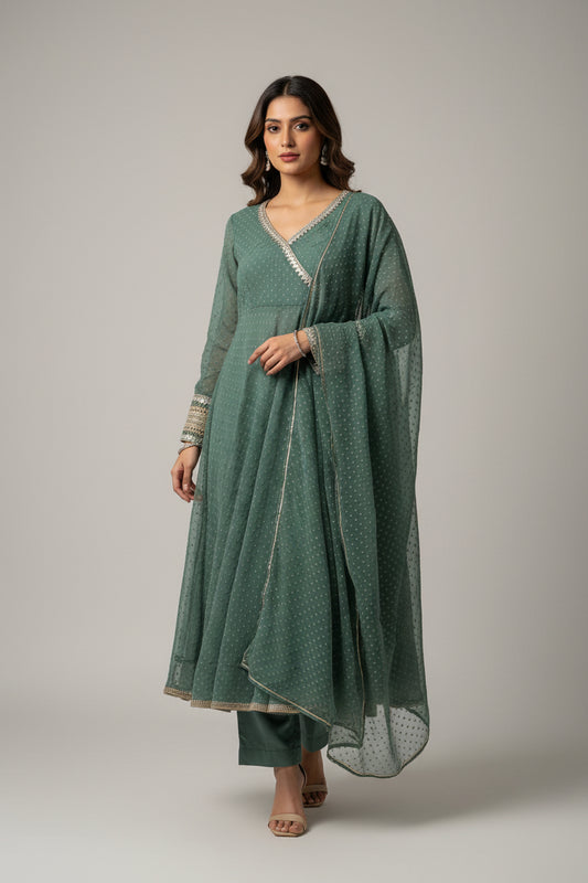 Green georgette anarkali suit