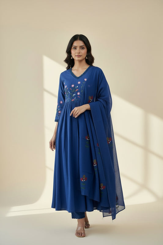 Blue color cotton Anarkali suit