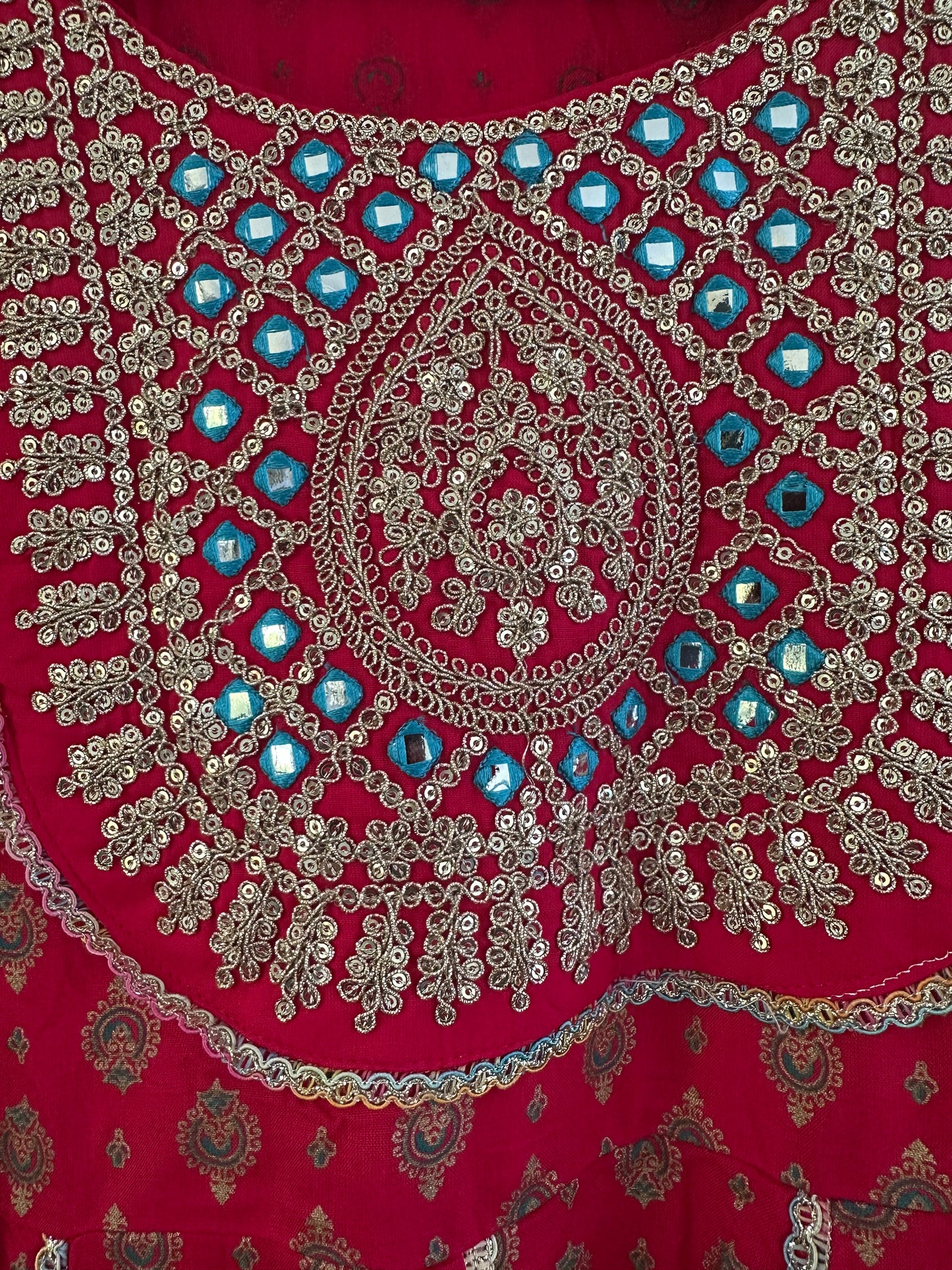 Red embroidered crepe Anarkali suit