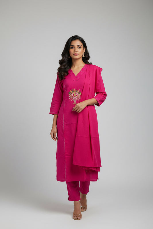 Pink cotton straight suit