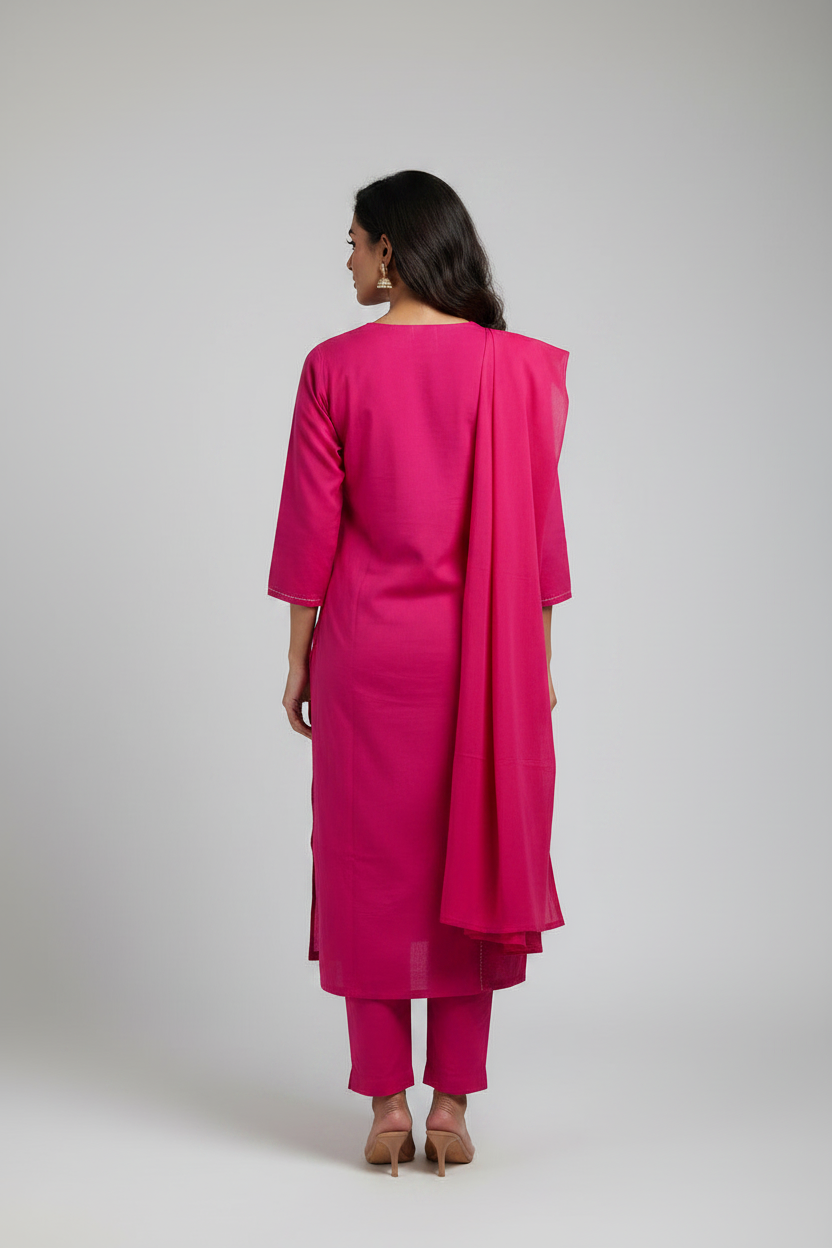 Pink cotton Straight suit
