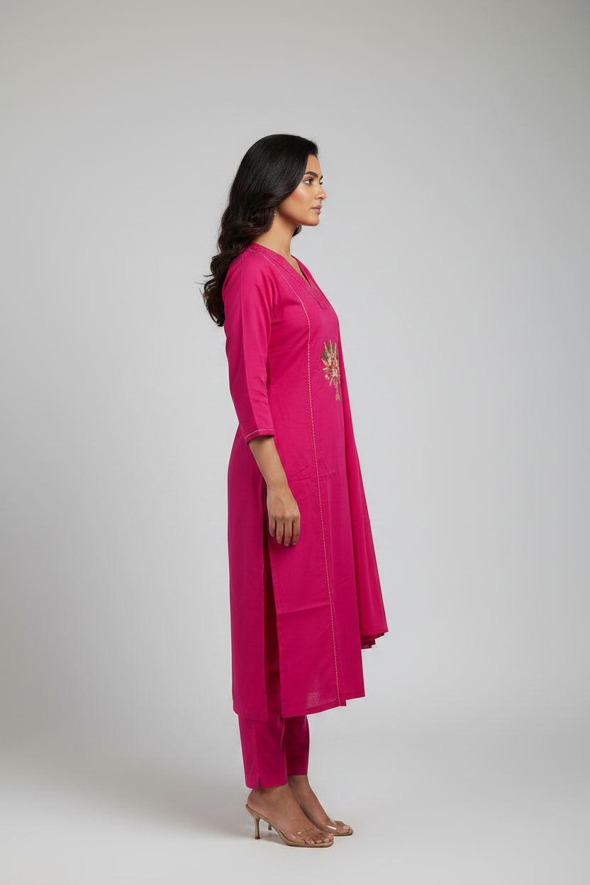 Pink cotton Straight suit
