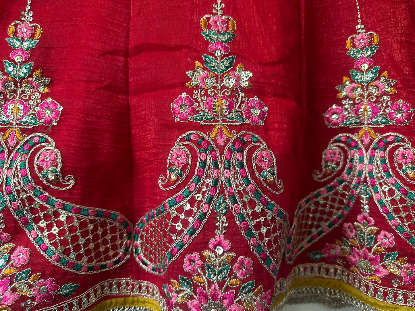 RED HEAVY EMBROIDERED SHIMMER ANARKALI SUIT
