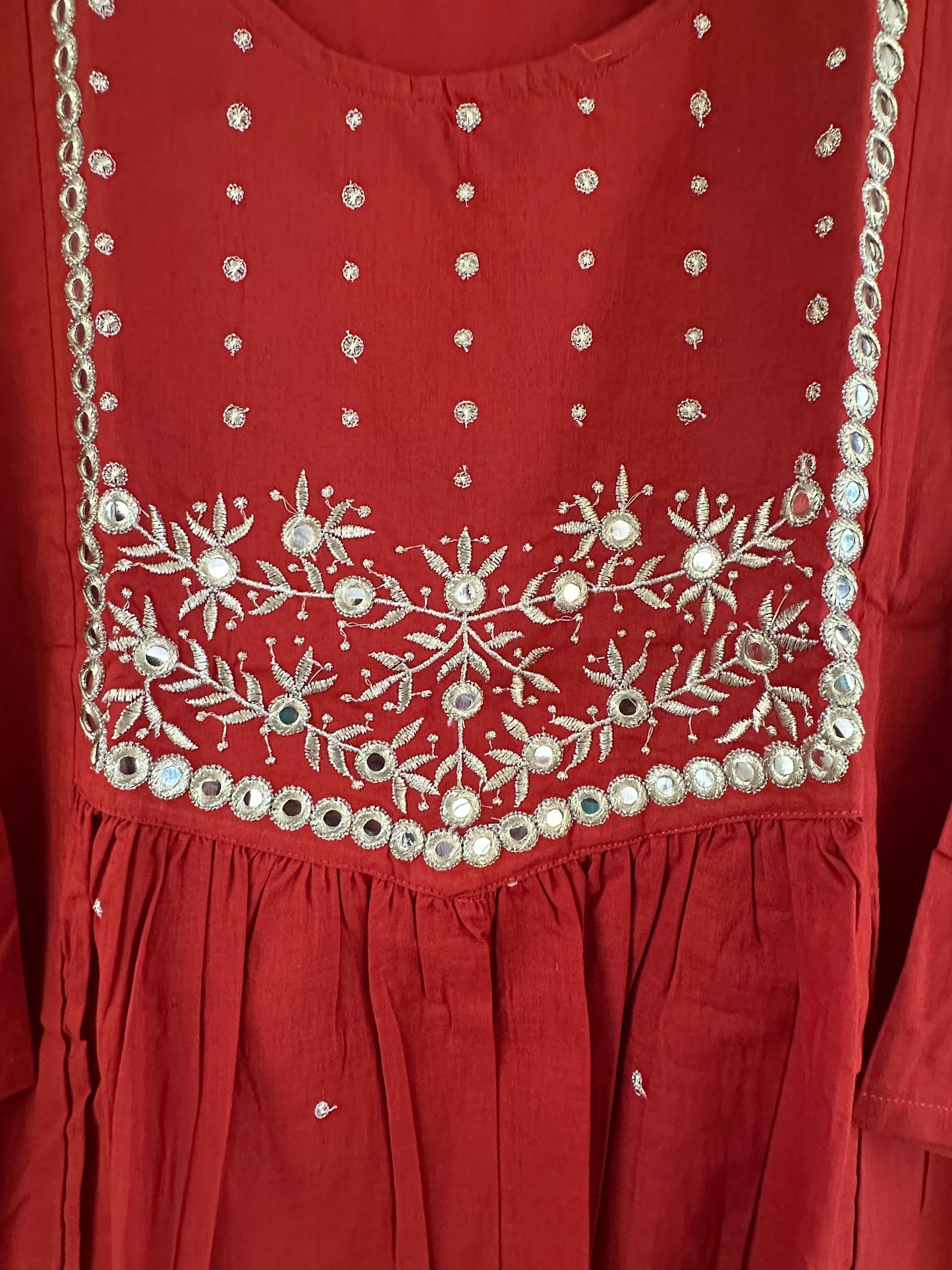 Rust cotton embroidered straight suit