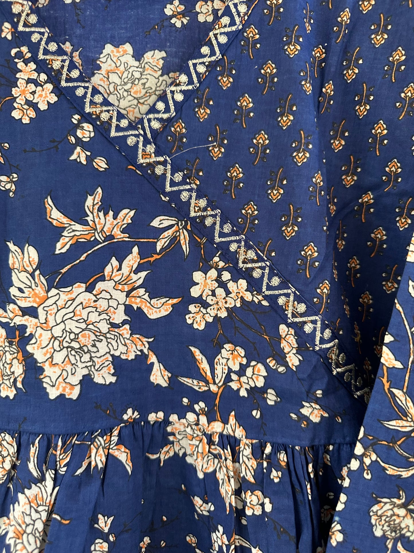 Blue Printed Cotton Anarkali suit