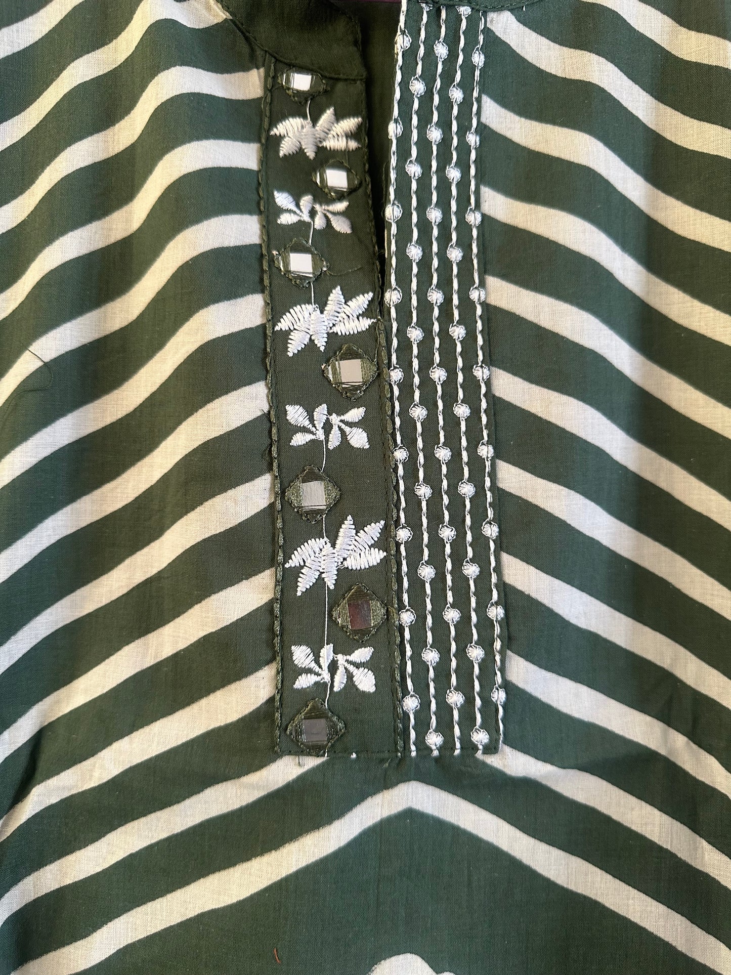 Green printed cotton A-line suit