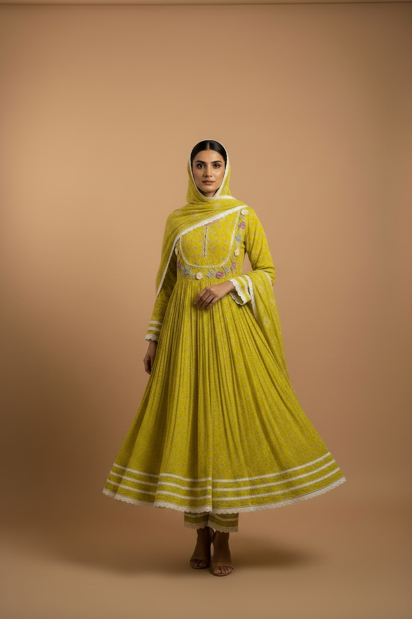 Green Crepe Anarkali Suits