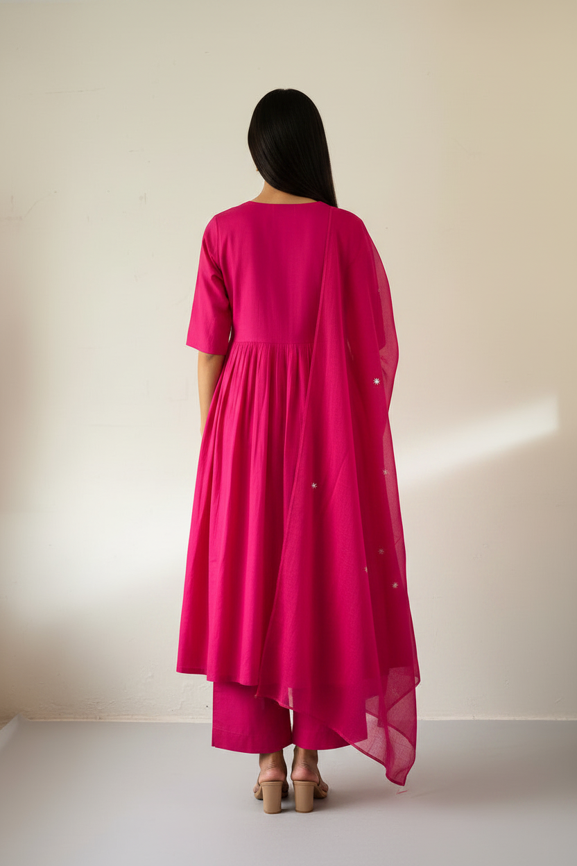 Pink Embroidered Cotton Anarkali Suit