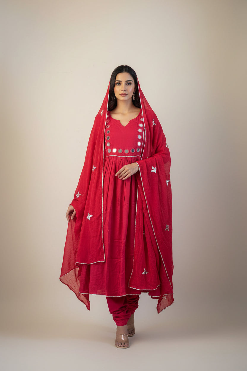 Magenta cotton Anarkali suit 