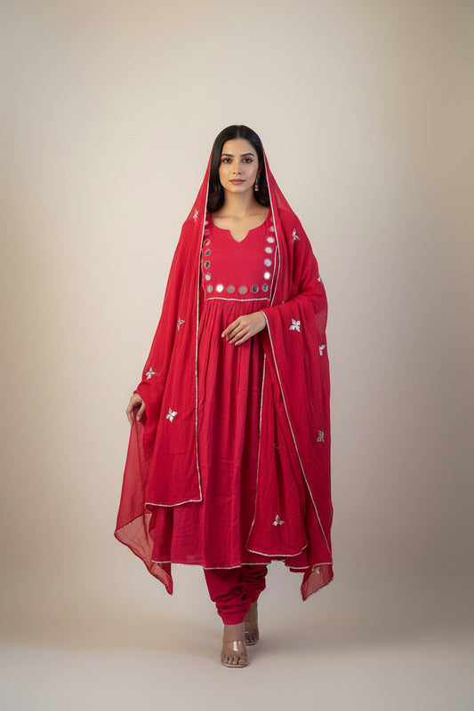 Magenta cotton Anarkali suit 