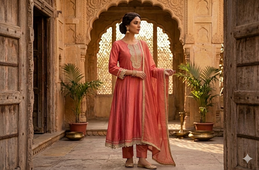 PINK EMROIDERED SILK ANARKALI SUIT