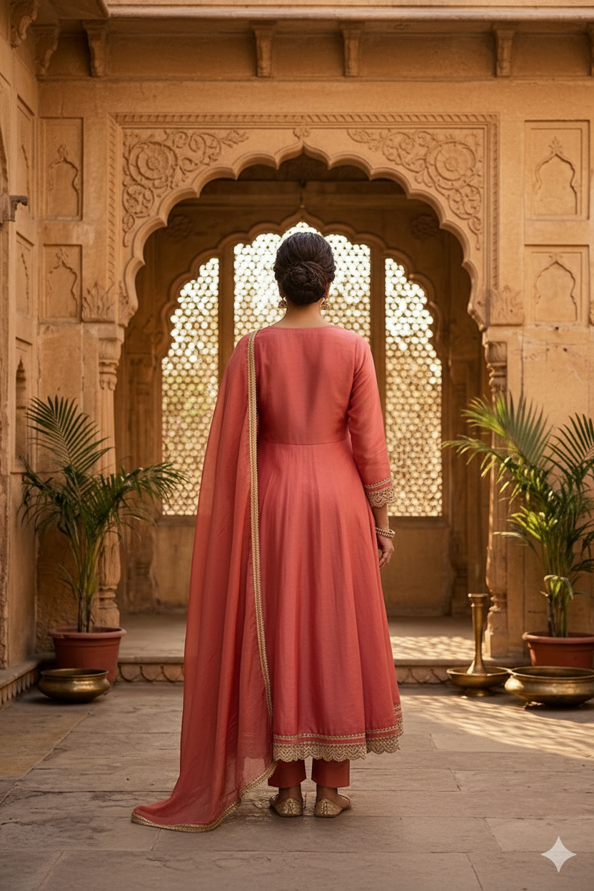 PINK EMROIDERED SILK ANARKALI SUIT