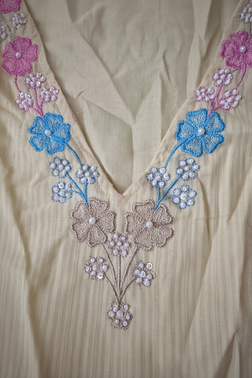 Yellow  cotton A-line suit  with pant & dupatta