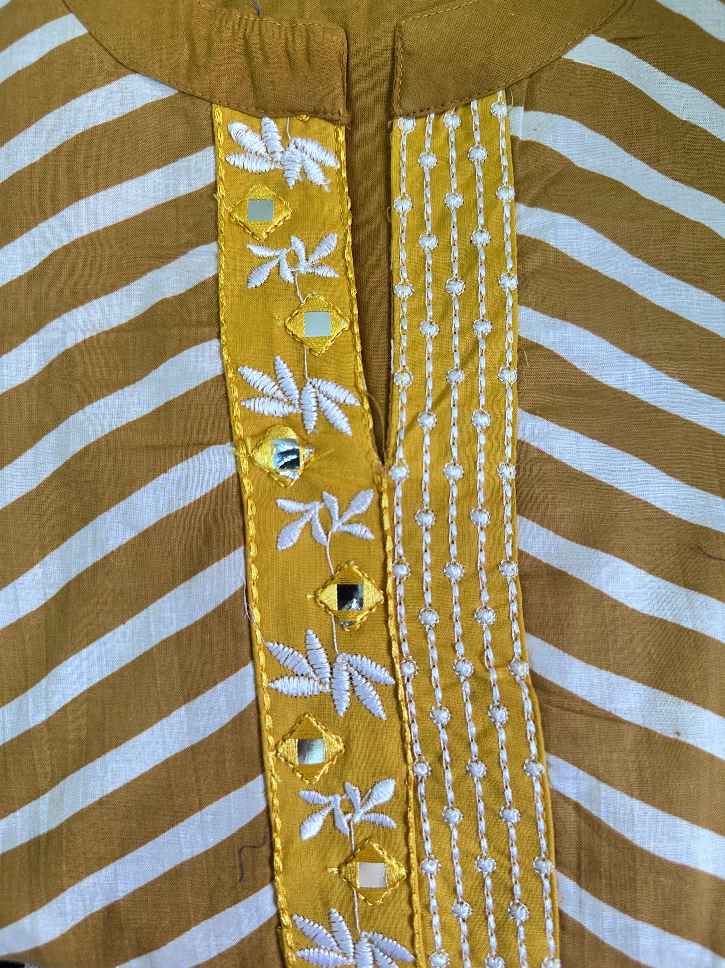 Yellow printed cotton A-line suit
