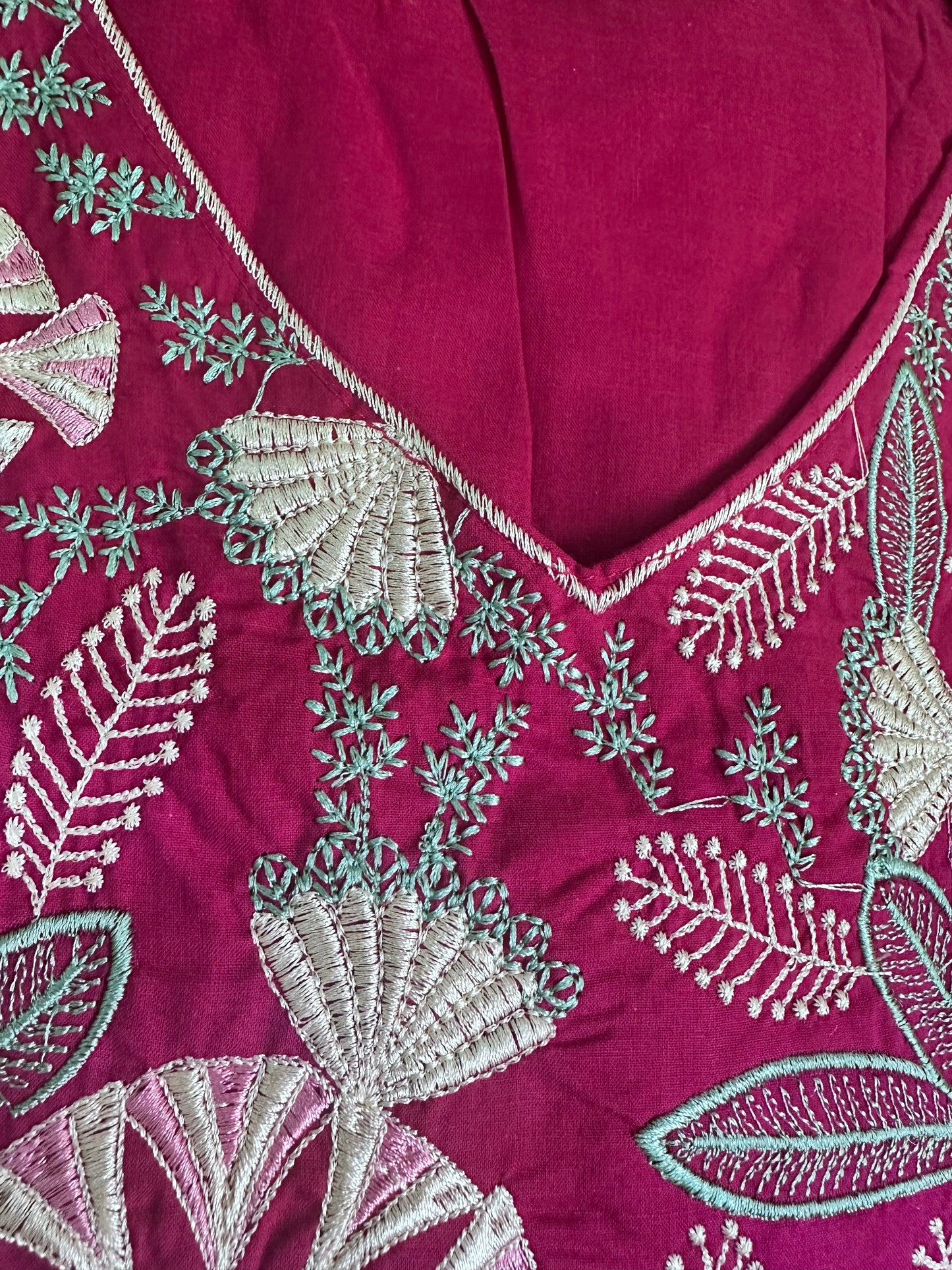 Magenta Straight embroidered cotton suit