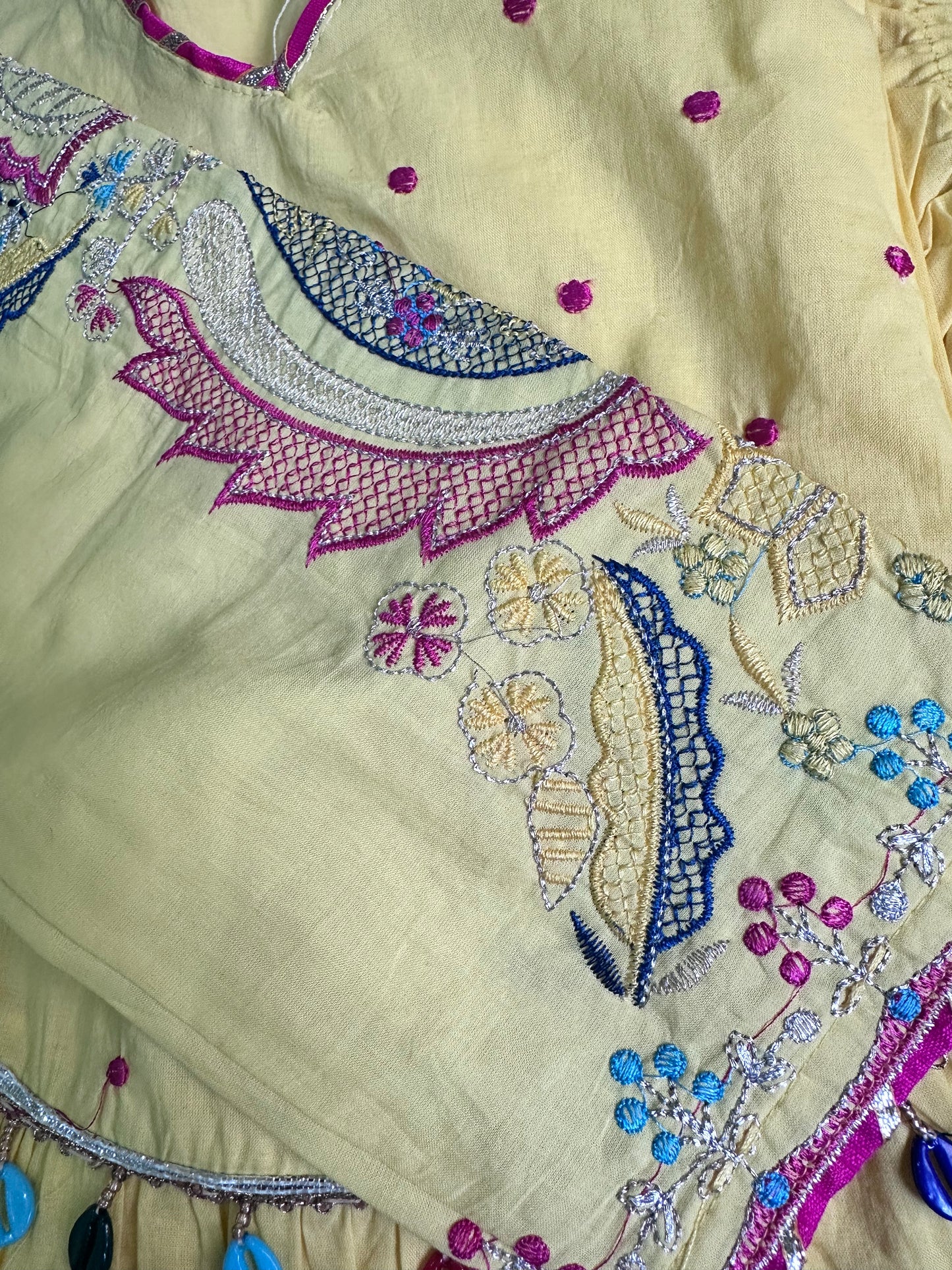 YELLOW EMBROIDERED COTTON ANARKALI SUIT