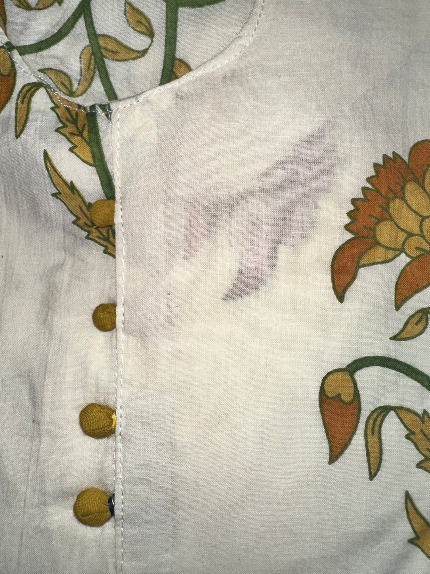 off white printed cotton anarkli suit with pant and dupatta