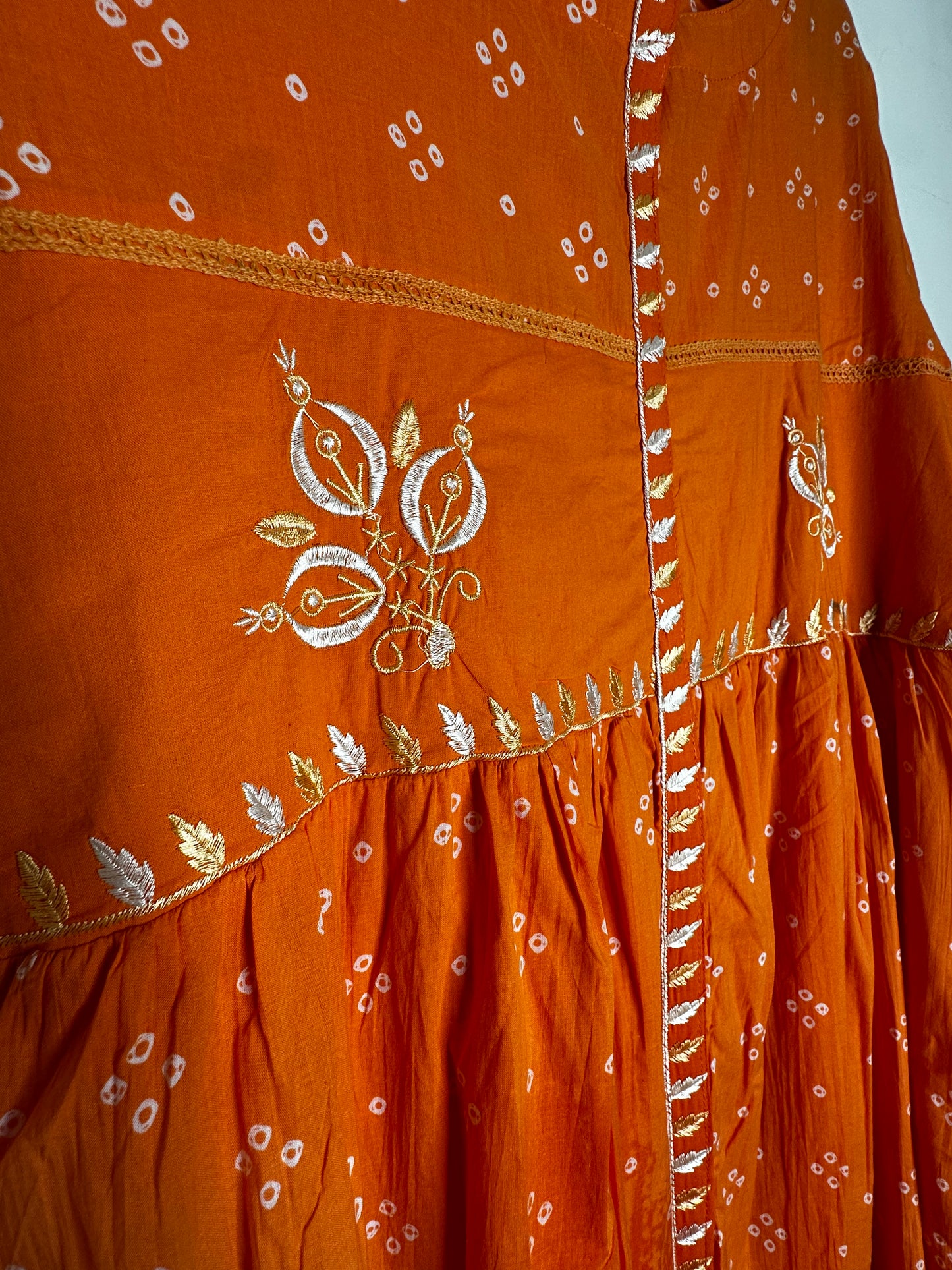 orange cotton split Anarkali with pant and dupatta