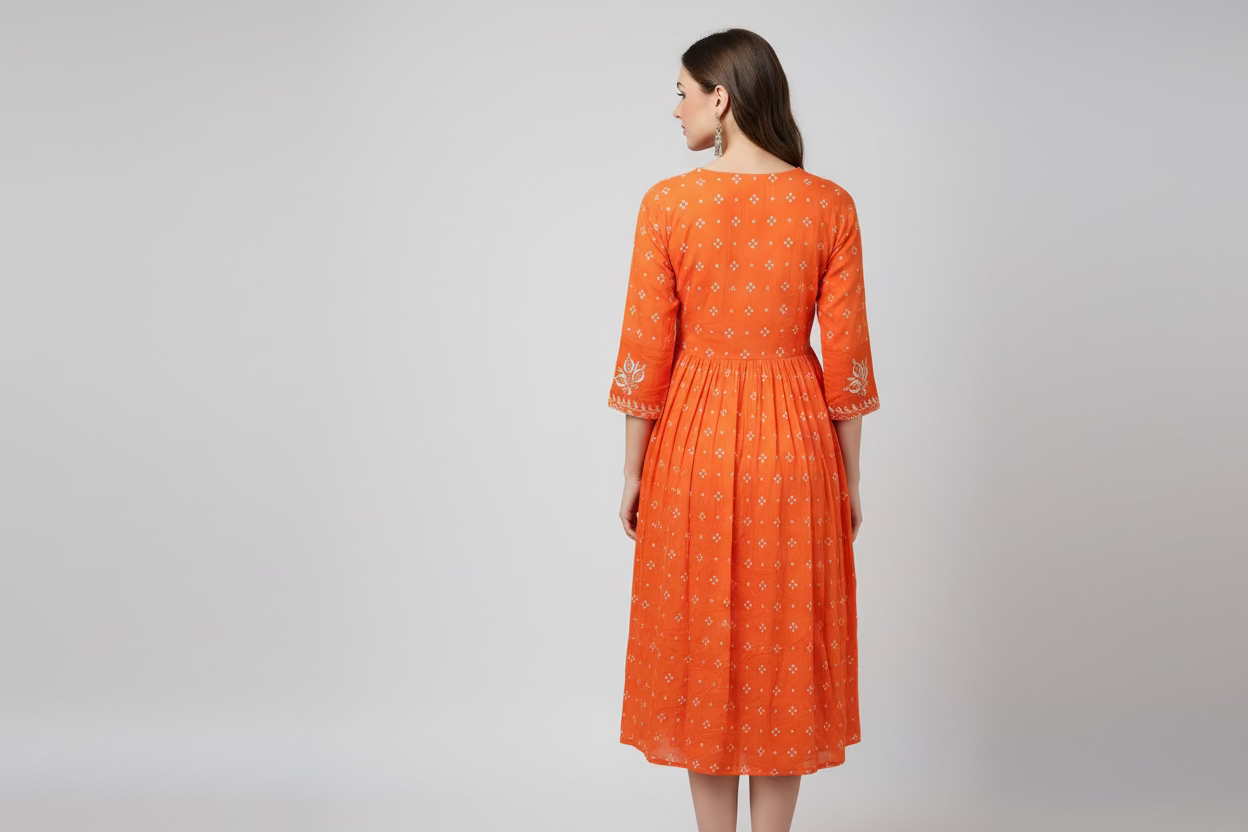 orange cotton split Anarkali with pant and dupatta