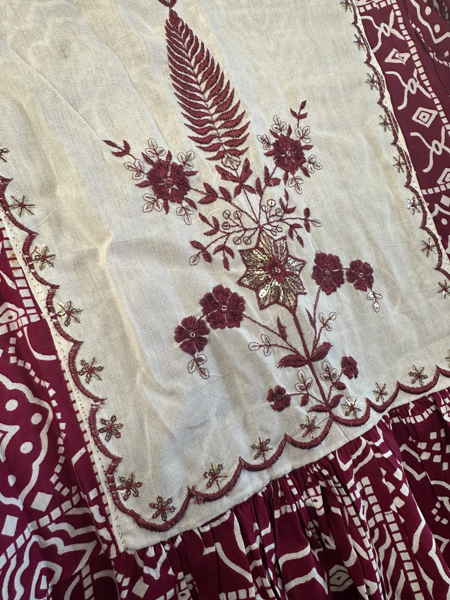 Maroon and white Rayon Anarkali Suit