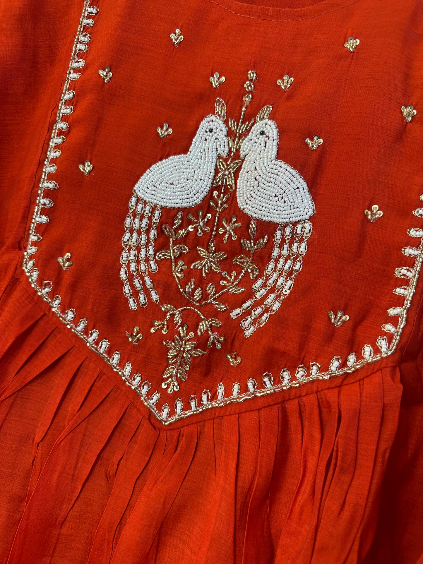 Rust orange Mul chanderi Anarkali suit