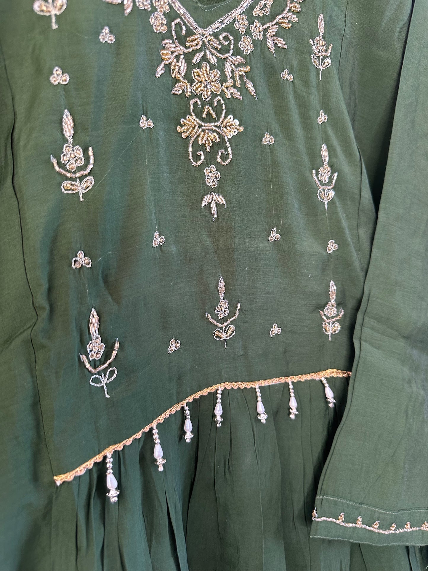 Green Mul chanderi Anarkali Suit