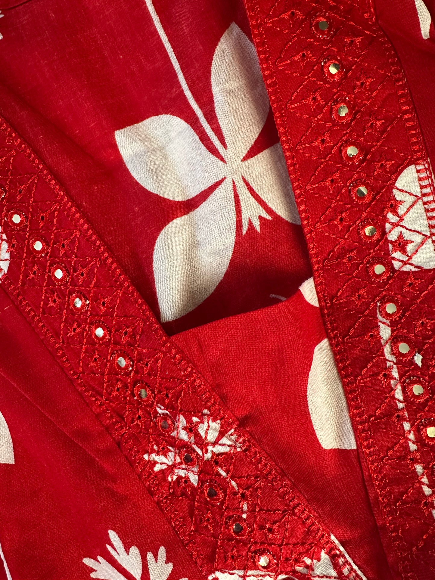 Red Cotton Anarkali Kurti With Pants