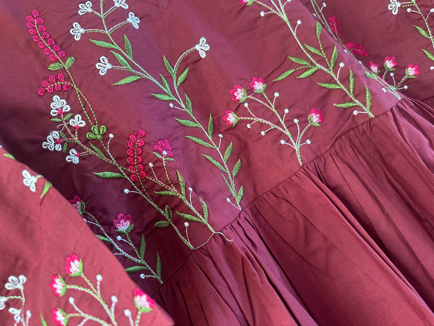 Maroon Embroidered Cotton Anarkali Suit