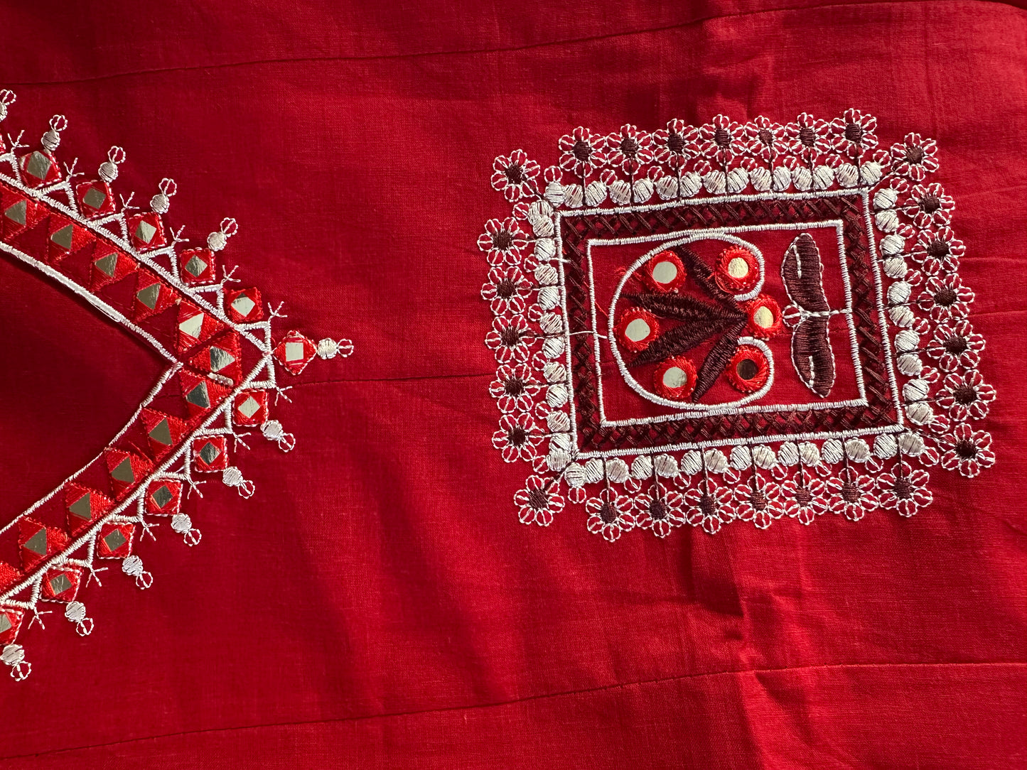 Red Printed Cotton Anarkali Suit