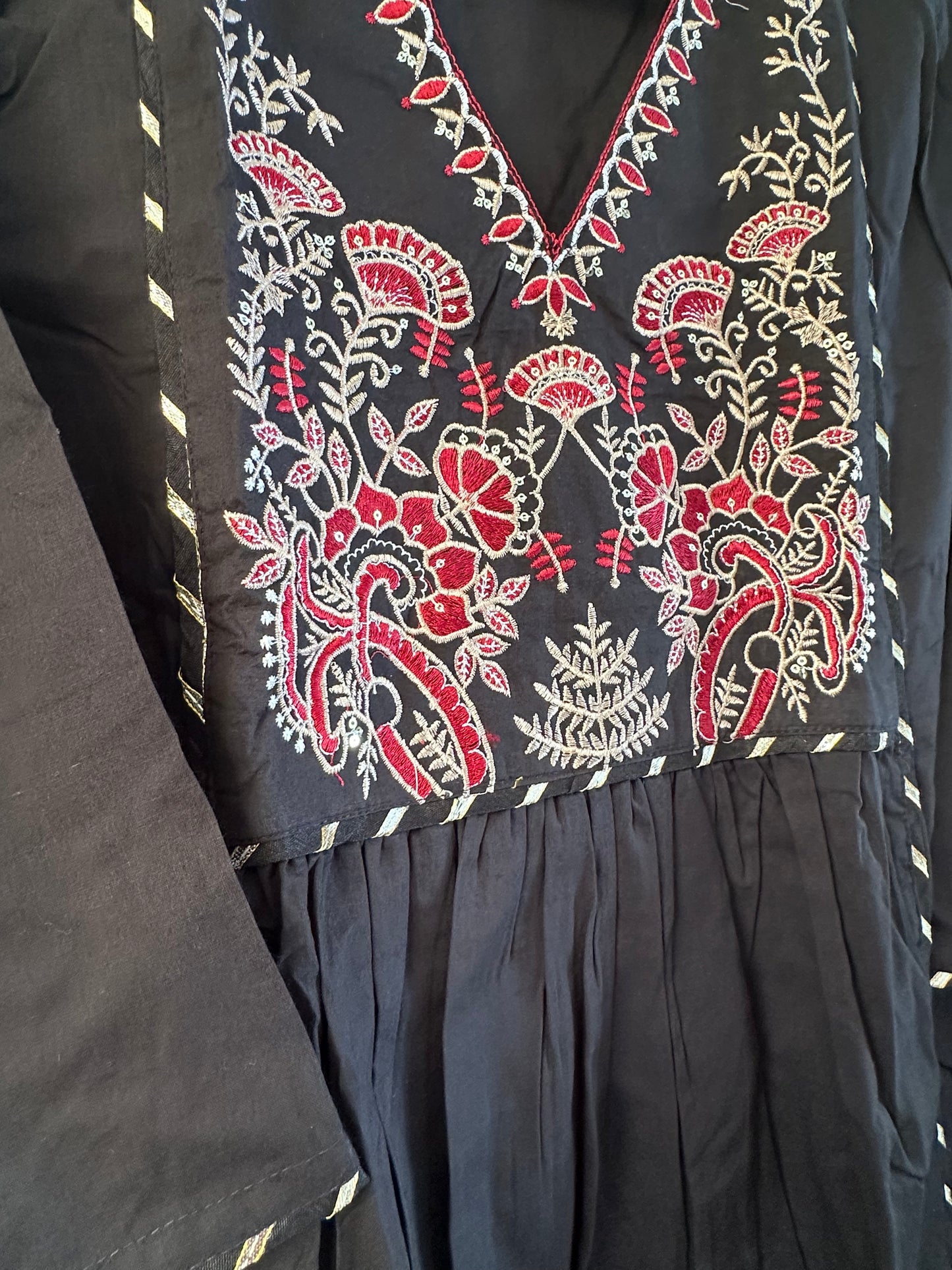 Black Embroidered Cotton Anarkali Suit